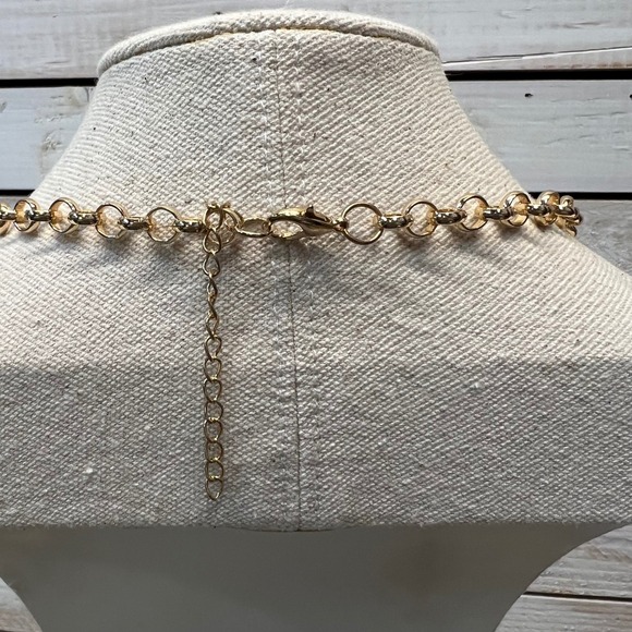 Gold Statement Necklace Crystal Medallion Chain Link Streetwear Glam Jewelry - Picture 4 of 4